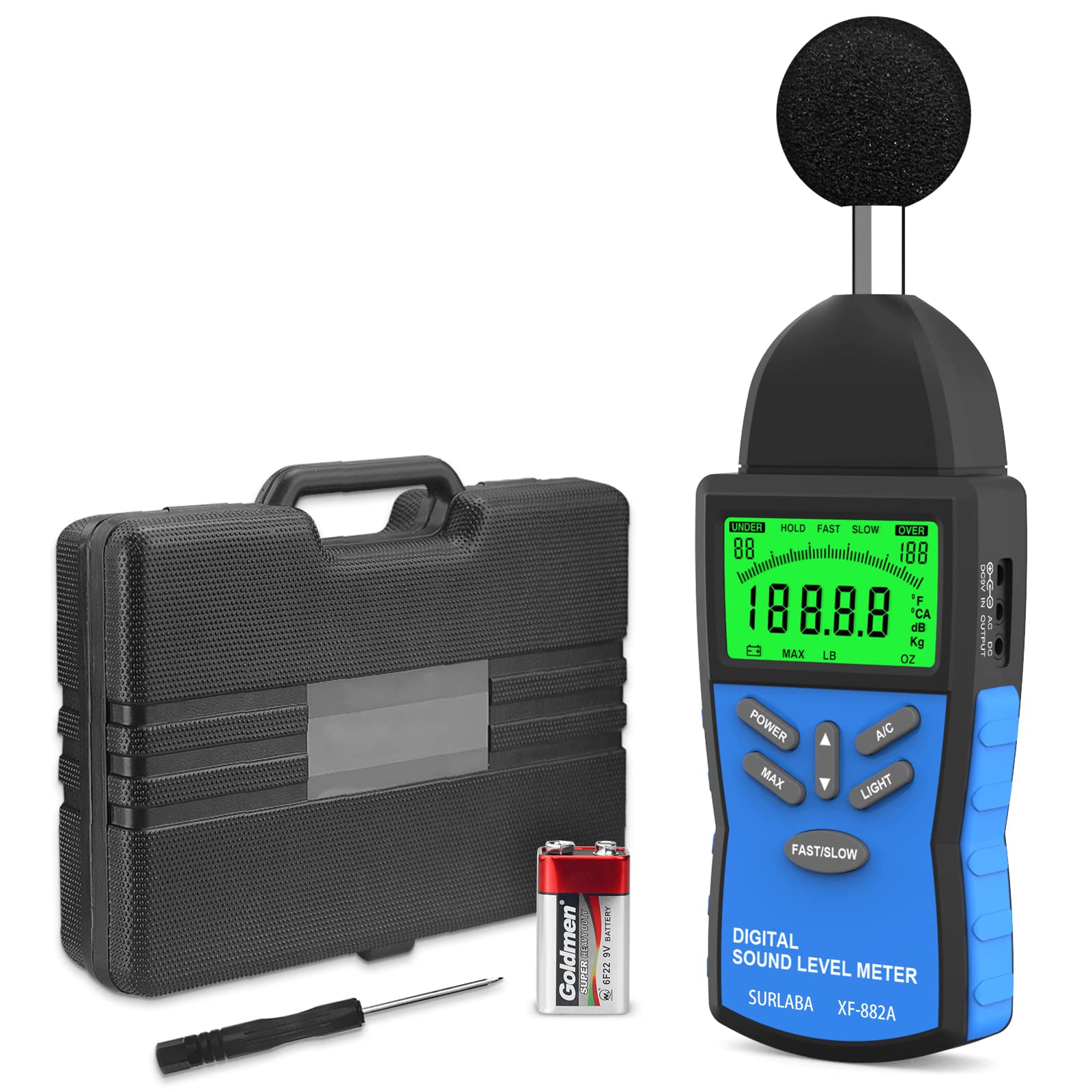 SURLABA Digital Decibel Meter, XF-882A Sound Level Meter 30-130 dB (A/C), High Accuracy ±1.5dB Audio Noise Volume Tester with Fast/Slow Time Weighting, Decibel Monitor for Sound Quality Control — image 1