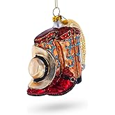 Cowboy Boots and Hat Blown Glass Christmas Ornament
