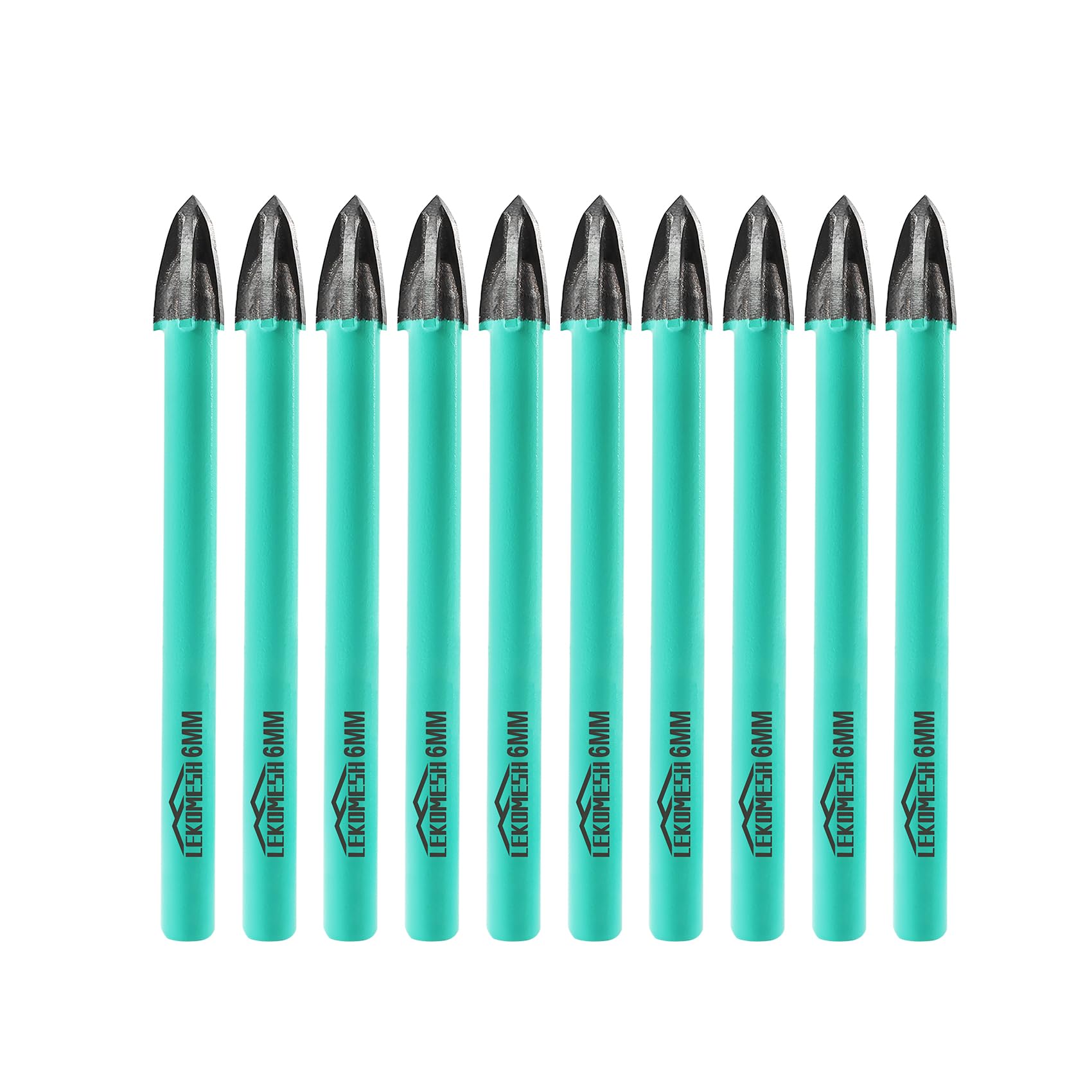 LEKOMESH Masonry Concrete Drill Bits Set - 10pcs 1/4Inch (6mm) Carbide Drill Bits Tip for Wood, Plastic, Masonry, Ceramic Tile, Concrete, Marble, Round Shank