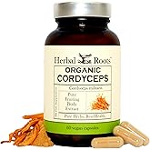 Herbal Roots Organic Cordyceps - Fruiting Body Extract Mushroom Capsules - Immune & Energy Support - 60 Vegan Capsules