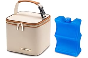 BABEYER Breastmilk Cooler Bag with Ice Pack Fits 4 Baby Bottles Up to 5 Ounce, Baby Bottle Cooler Bag Great for Nursing Mom Daycare, Cream