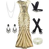Women 1920S Gatsby Sequin Mermaid Formal Evening Dress with 20s Accessories Costume