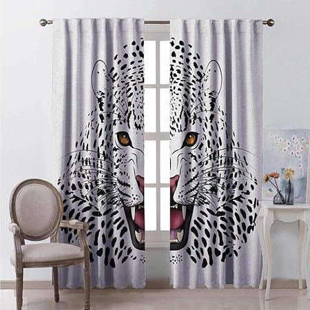 chinawh Cortinas Opacas Blanco Y Negro Animal Leopardo 150X166Cm