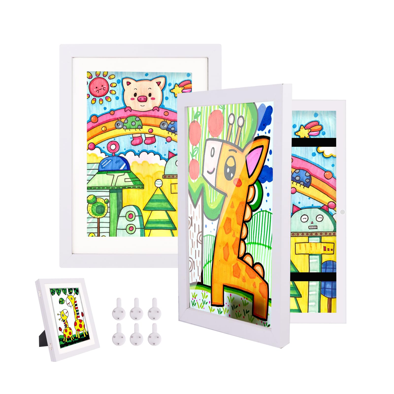 Hipsignal Kids Art Frames, 2 Pack A4 Photo Frame for 150 Pictures, Fillable Front Opening Kids Artwork Display Frame with Mount for Hang or Stand Display Children's Drawings, Art Projects (White)