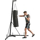 Soozier Punching Bag with Stand for Adults 72.8" 90.9" | Freestanding Boxing Stand, Canvas Sandbag, Stable Triangular Base, 1" Weight Plate Storage, Home Gym MMA, Height Adjustable