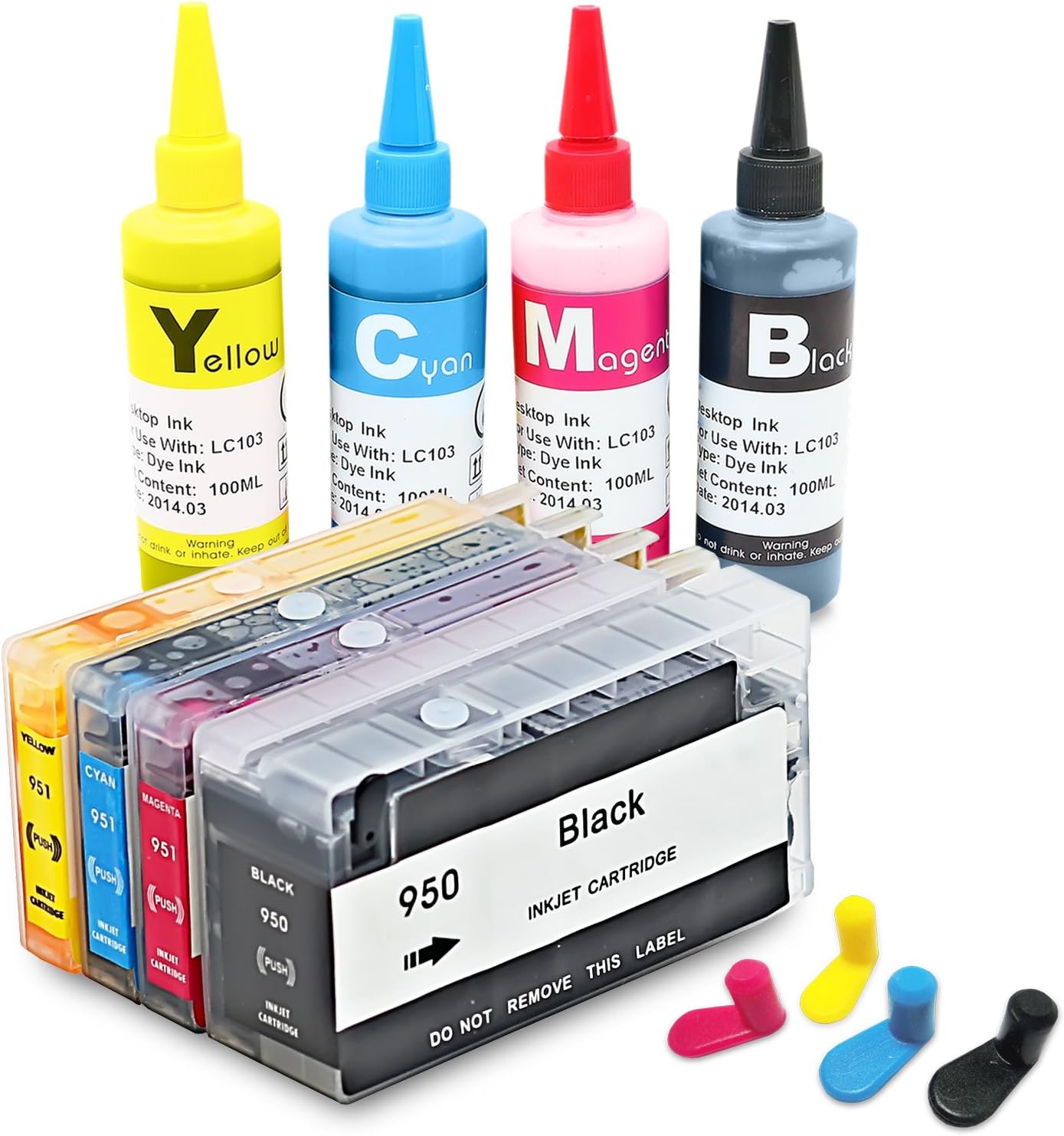 Combo 4 PK Prefilled Refillable Cartridges for HP 950 / HP