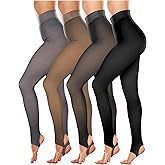 Newcotte 4 Pairs Fleece Lined Tights Women Translucent Pantyhose Leggings Winter Warm Thick High Waisted Winter Tights
