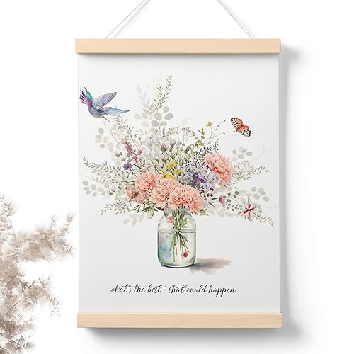 PaJiaNi Watercolor Wildflower Wall Art,Positive Affirmations Poster,What's The Best That Could Happen Flower Inspirational Wall Decor For Girl Room Dorm Decor,12x16Inch