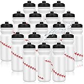 Nitial 20 Pack Baseball Squeeze Water Bottle Bulk 20 oz Sports Bottle with Pull Top Lid Plastic Reusable Gifts Tumbler for Sports Travel Gym Party Supplies (White)