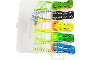 Kmucutie 5 pcs topwater Frog Lures Sets with Bait Box, 5g/8g/12g Ray Frog crankbait Lures, Artificial Soft Bait for bass, Freshwater Simulated Soft Frog Bait