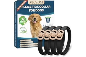 VICSOM Flea and Tick Collar for Dogs 4 Pack, 32 Months Prevention, Waterproof, Adjustable for Small Medium Large Dogs Puppies (Black)