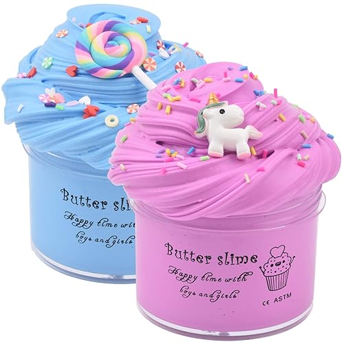 Pack Butter Slime Kit Pink Blue Butter Slime Set for Kids Party Favors,  Premade Butter Slime Set Christmas Toys for Girls Boys(100ML Each *2) in