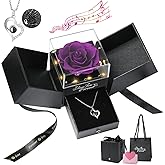 Emibele Preserved Rose Gifts for Women, Eternal Flower Rose Box with Heart Necklace, Romantic I Love You Gifts for Her Women Wife Mom Grandma on Valentines Mothers Day Birthday Anniversary