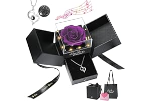 Emibele Preserved Rose Gifts for Women, Eternal Flower Rose Box with Heart Necklace, Romantic I Love You Gifts for Her Women Wife Mom Grandma on Valentines Mothers Day Birthday Anniversary