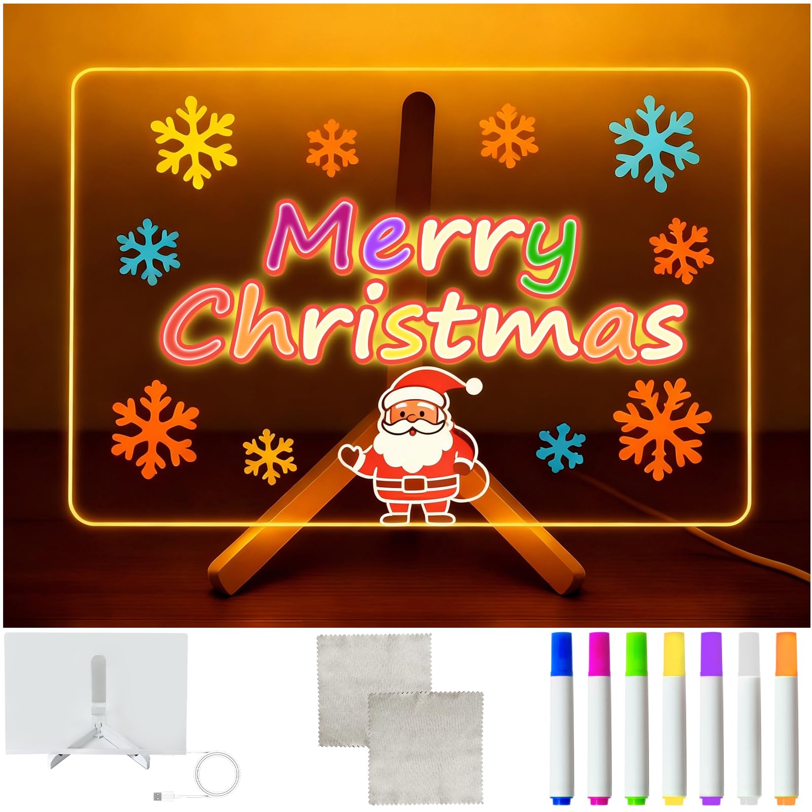 DONGTATA LED Note Board with 7 Colours Pens, Magic Light-Up Acrylic Drawing Board for Teens & Adults, Creative Writing Board for Doodling, Messages, Planning, Home Office & CafΓ© DΓ©cor