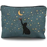 Likjad Cat Lover Gifts: Makeup Bag & Cosmetic Case for Women & Girls (Green Black Cat)