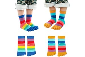 PURSUESTAR 2 Pairs Cotton Five Finger Toe Socks Athletic Running Casual Colorful Rainbow Seperated Socks for Kids Girls Boys 2-10 Years