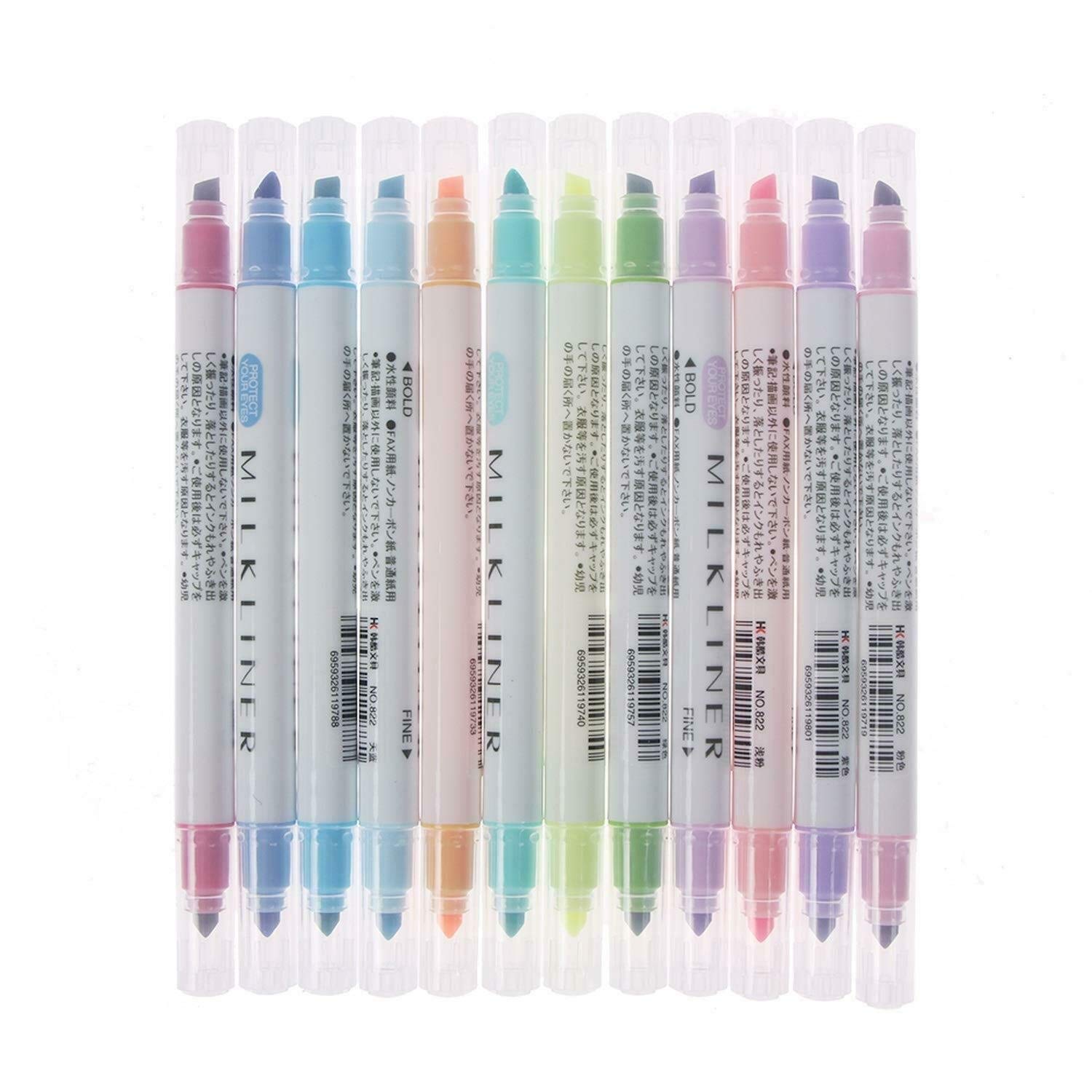 MACHSWON 12 Pack Highlighter Pens Pastel Double Ended Tip Pastel Dual Head Highlighters 12 Assorted Colors for Calligraphy and Drawing