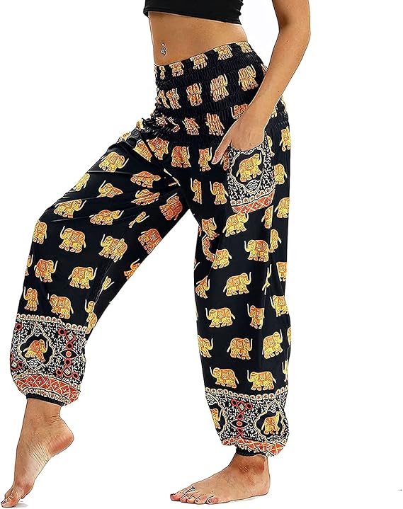 Women's Baggy Hippy Trousers Bohemian Patterned Yoga Pants Black