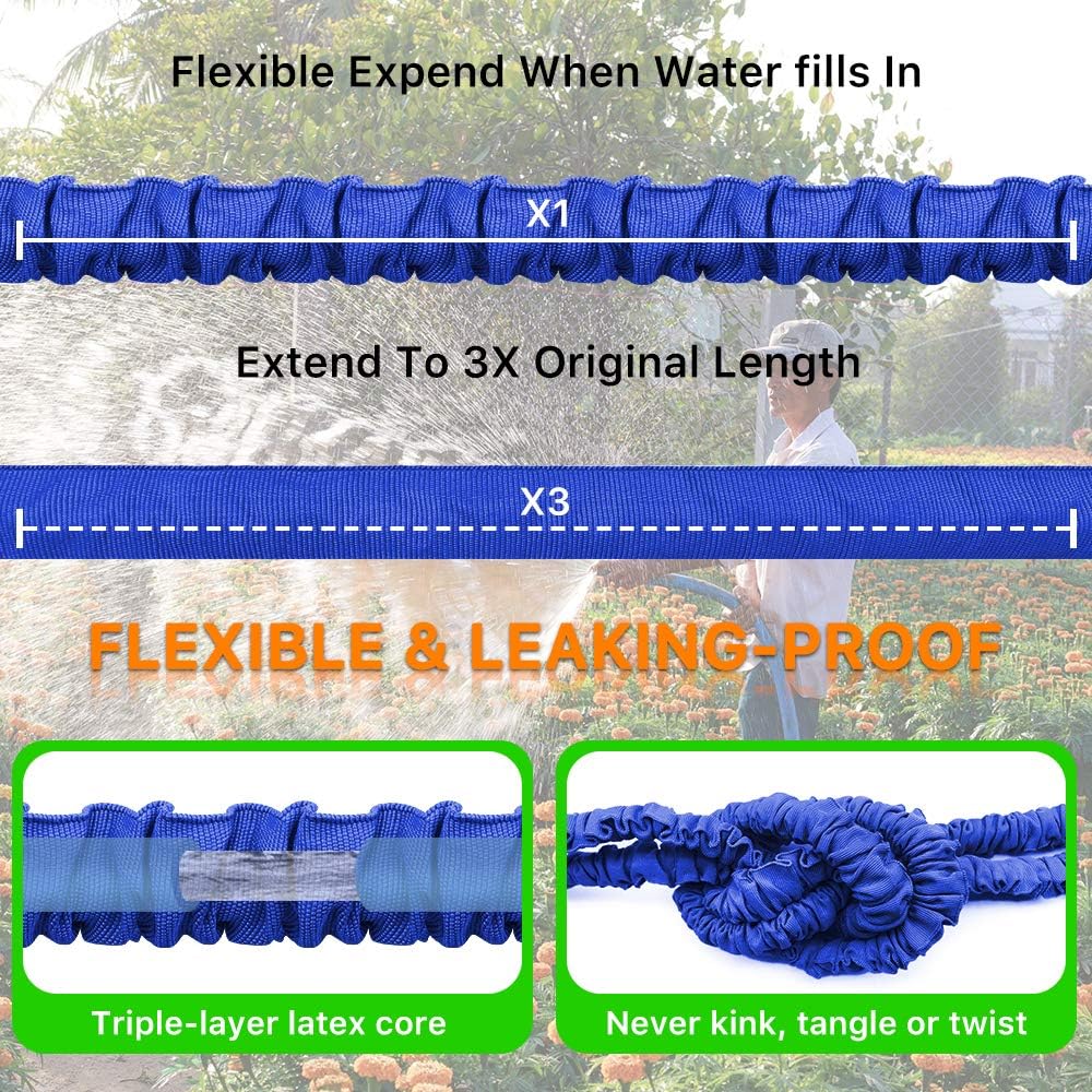 Garden Hose, Water Hose, Upgraded 50FT Flexible Pocket Expandable Garden Hose with 3/4" Fittings, Triple-layer Core, Flexi Expanding Hose useful house gifts for Outdoor Lawn Car Watering Plants (50FT) : Garden & Outdoor