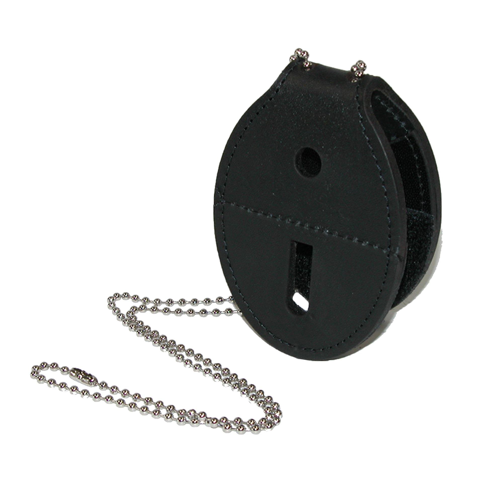 Boston Leather Leather Oval Badge Holder with Neck Chain & Clip Back