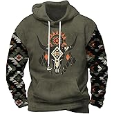 Zhyaj Classic Drawstring Hoodie for Men Classic Hooded Neck Long Floral Printed Sleeve Street Style Fall Sweatshirt with Kangaroo Pocket for Everydaywear