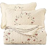 vctops 3-Piece Floral Embroidered Bedspread Coverlet Set Oversize Queen 100% Cotton Reversible Patchwork 1 Quilt and 2 Pillow Shams (Flower,Oversize Queen)