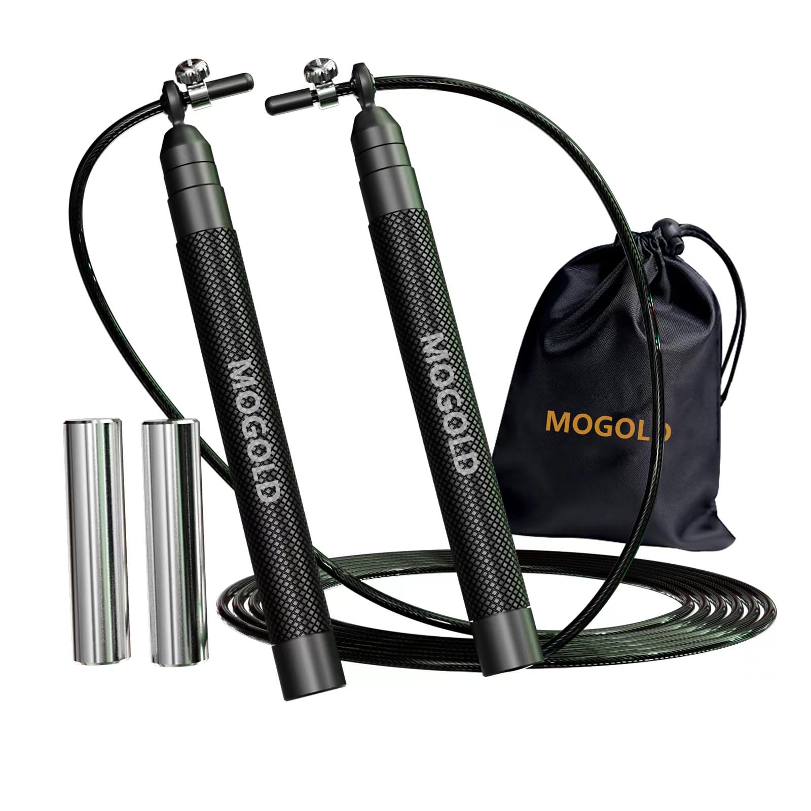 Mogold Speed Rope Skipping Rope for Crossfit, Fitness, Boxing and Easy Double Under With Removeable Weight Blocks| Jump Ropes for Fitness Women and Men Premium Bearing Balls | Unbreakable Handles