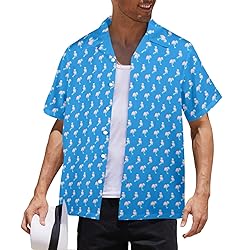 HUGLAZY Men Pink Flamingo Hawaiian Shirts Short
