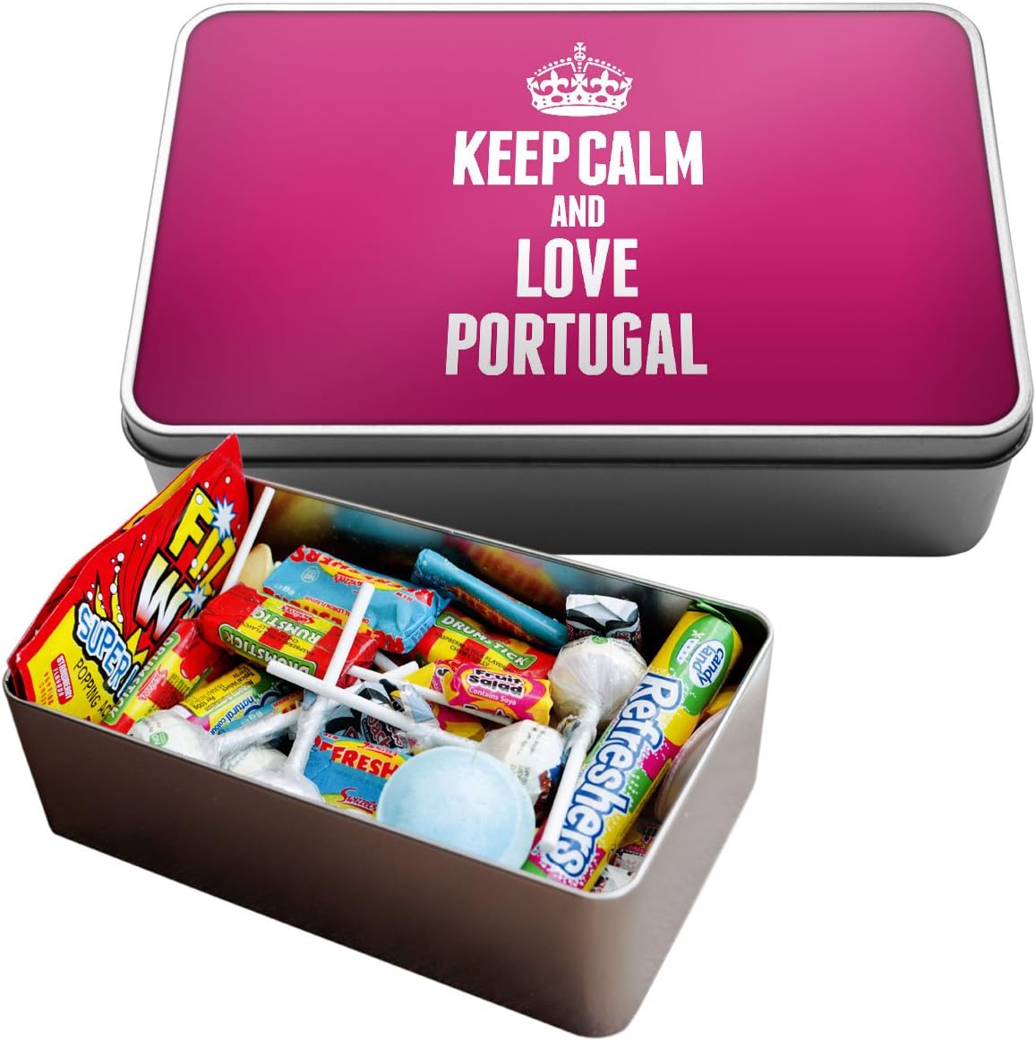 Duke Gifts PINK Keep Calm and Love Portugal Large Retro Sweet Tin 2265