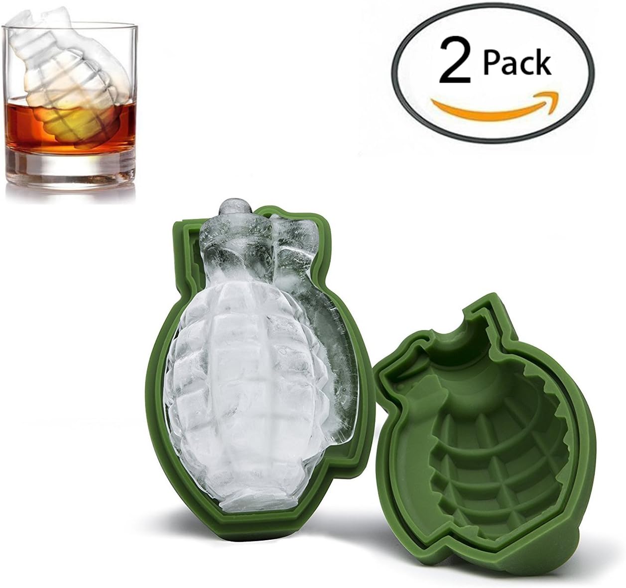 [2 Pack]3D Grenade Shape Ice Cube Mold, KOLARK Silicone Cake Mold Ice Cream Trays Mold for Great Bar Party Gift and Kitchen Tools