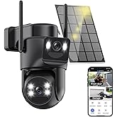 Popugrut 4K Solar Security Cameras Wireless Outdoor, 2.4G/5Ghz WiFi Cameras for Home Security, Dual Lens Solar Camera with Auto Tracking, Human Detection, Color Night Vision, Spotlight Siren,Alexa