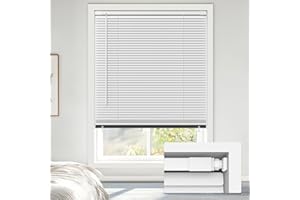 LazBlinds No Tools No Drill Cordless 1" Vinyl Mini Blinds, 100% Blackout Blinds for Indoor Windows, Room Darkening Privacy Window Blinds and Shades for Interior, 46" W x 48" H, White