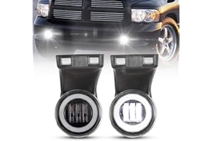 BUNKER INDUST Dodge Ram LED Fog Lights with Daytime Running Lights Set,1 Pair Clear Lens Fog Lamps Replacement for 1994 1995 1996 1997 1998 1999 2000 2001 2002 Dodge Ram 1500 2500 3500