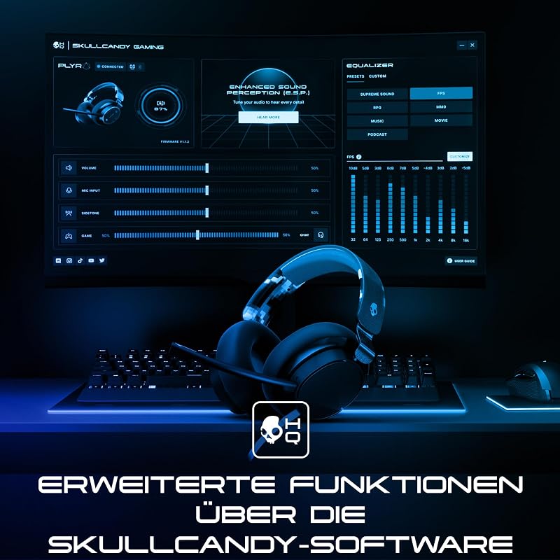 SLYR Pro Kabelgebundenes Multi-Platform Over-Ear Gaming Headset für Xbox, PlayStation und PC, Enhanced Sound Perception, KI-Mikro - Blau
