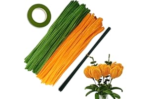 Cldamecy 200 pcs Orange OliveGreen Pipe Cleaners Set with Floral Wires & Gardening Tape,Chenille Stems Pipecleaners for Tulip Bouquet Making,Craft Persimmon,DIY Art and Decorations