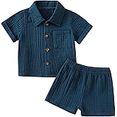 Baby Boys Clothes Set Toddler Infant Boys Button-down Shirt Tops + Cotton Gauze Shorts Summer Outfit 2PCS with Pockets