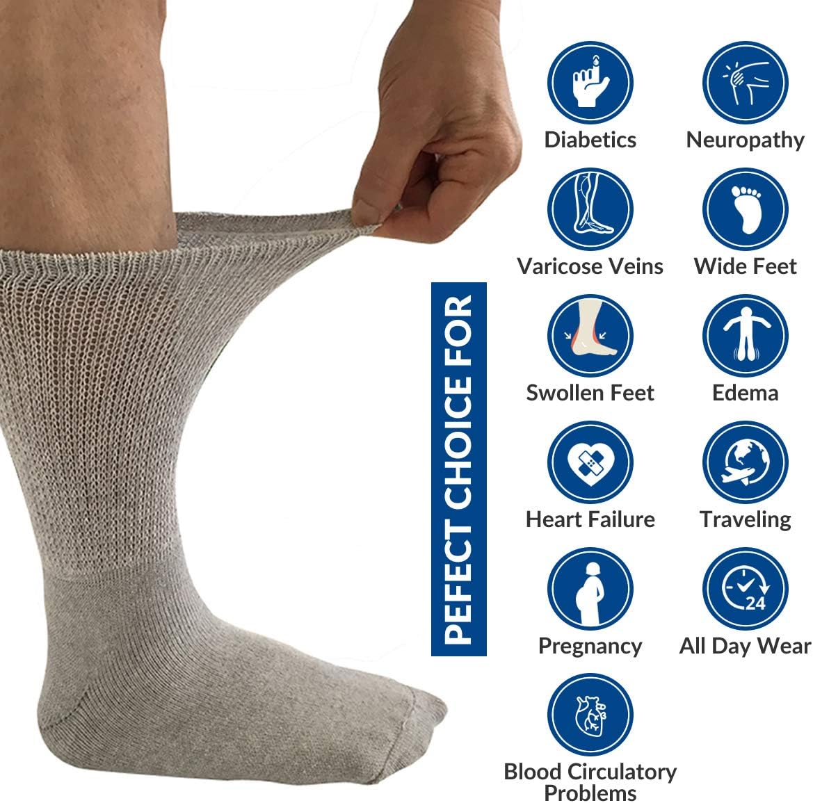 Diabetic Socks 6 PRS Non Binding Won't Limit Circulation Neurological discomfort: Health & Personal Care