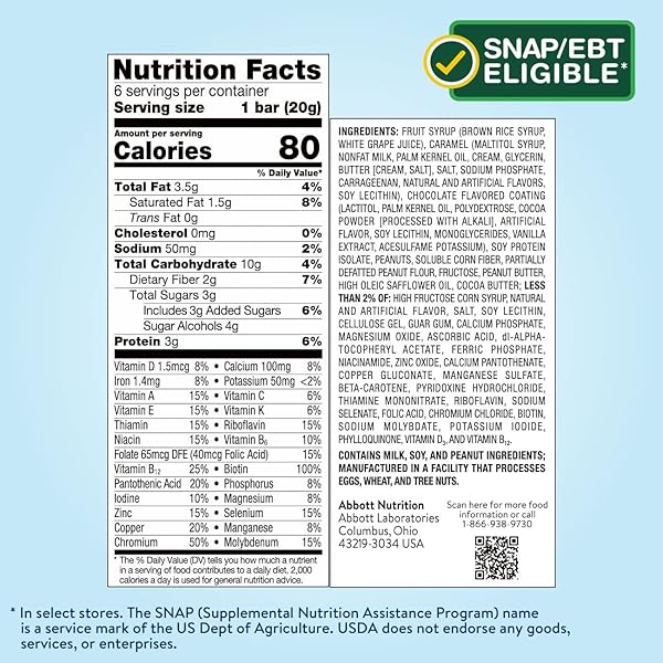 GLUCERNA MINI TREATS, DIABETIC SNACK REPLACEMENT TO SUPPORT BLOOD SUGAR MANAGEMENT, 80 CALORIES, CHOCOLATE PEANUT, 6-BAR PACK, 6 COUNT