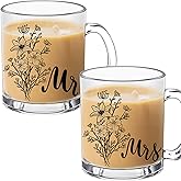 Blushtier 2 Pcs Mr and Mrs Couple Mug Set 12 oz Glass Coffee Mug Couples Gift Sets for Newlyweds Couples Mr and Mrs Couple Mug Gifts Set for Anniversary Wedding Engagement