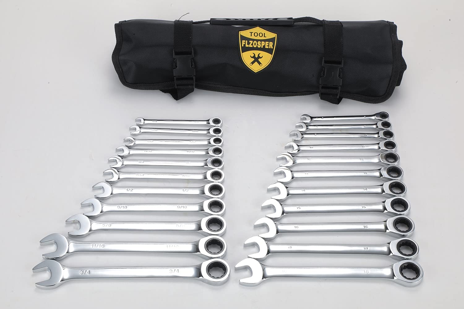 22-Piece Ratcheting Wrench Set，Metric & SAE Chrome Vanadium Steel Hand Combination Wrench Spanner with Portable Carrying Bag