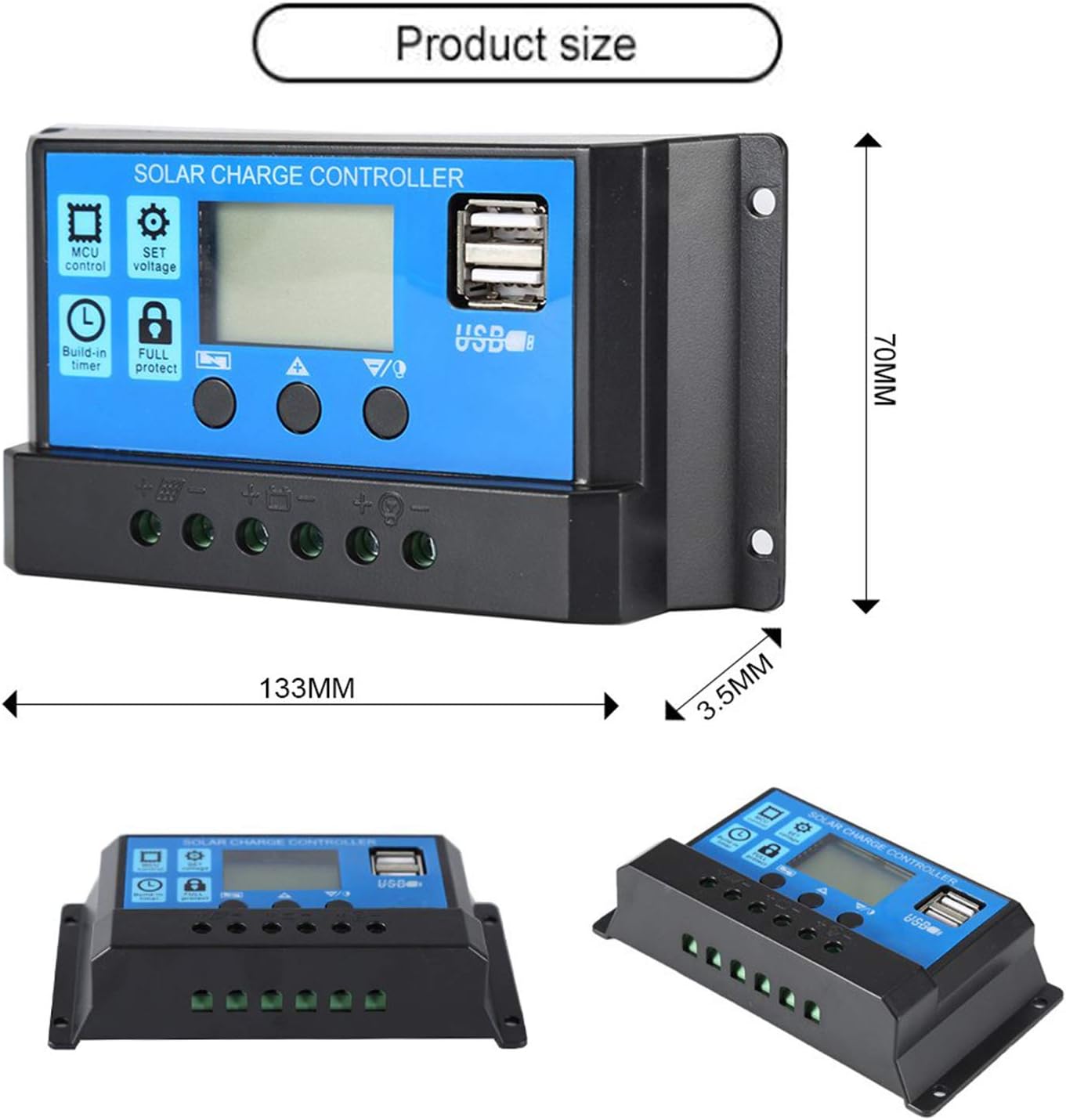 20A Solar Charge Controller Solar Panel Battery Intelligent Regulator with Dual USB Port 12V/24V PWM Auto Paremeter Adjustable LCD Display : Garden & Outdoor