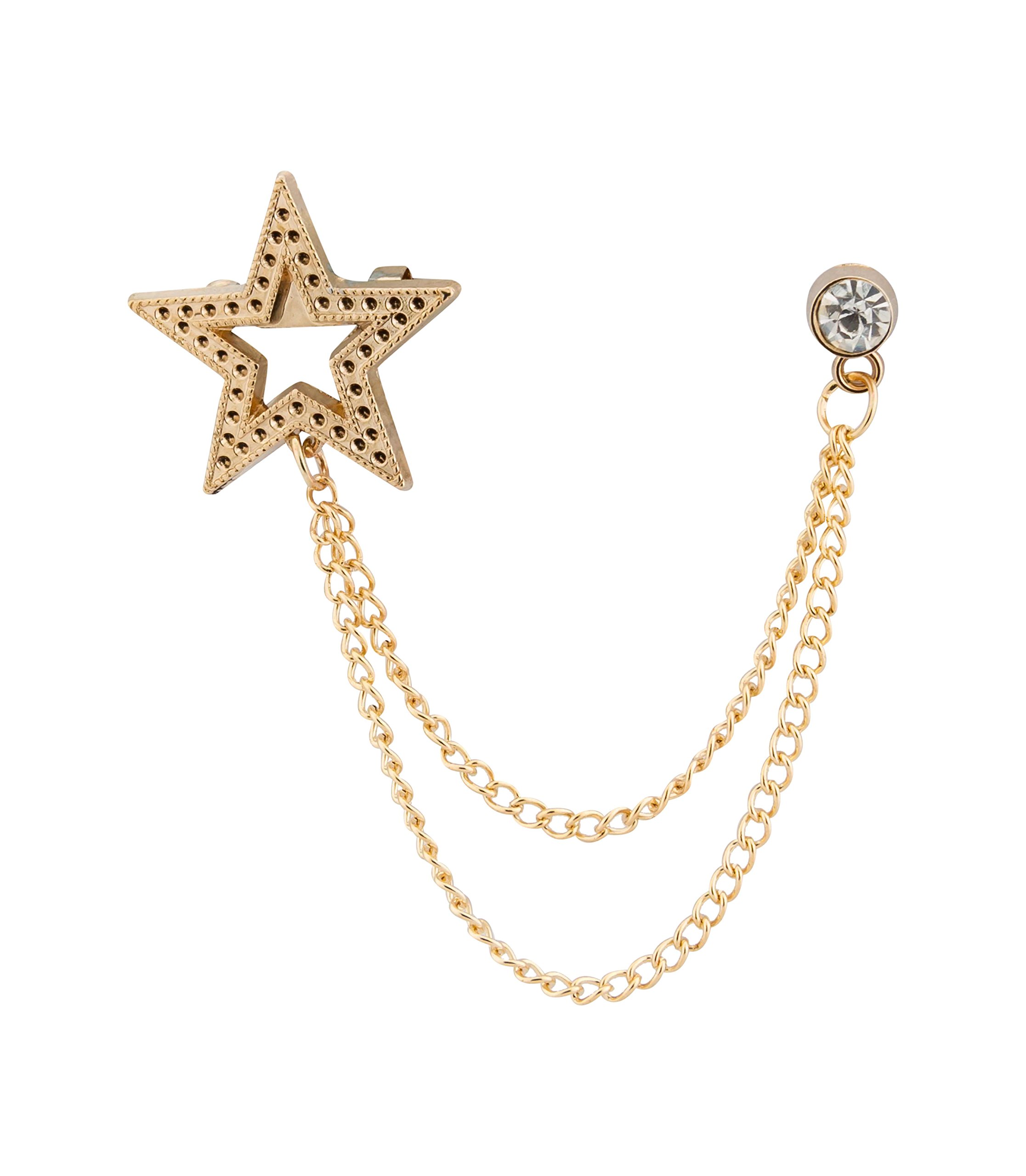 Brooch Lapel Pin for Men Golden Star and Hanging Chain Stone Lapel Pin Golden Badge Coat Suit Wedding Gift Party Shirt Collar Accessories