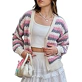 Milumia Women's Striped Button Up Knit Cardigan V Neck Long Lantern Sleeve Sweater Top