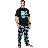 HEINZ Mens Pajama Set Short Sleeve T Shirt PJ Pants Comfy Loungewear Gifts for Men (Black/Blue, 2XL)