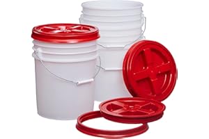 Consolidated Plastics 5 Gallon Natural Food Grade Buckets + Red Gamma Seal Lids, BPA Free Container Storage, Durable HDPE Pails, Made in USA (3 Pack)