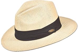 PANAMA JACK Matte Toyo Men's Straw Safari Sun Hat with 3-Pleat Ribbon Band