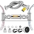 Moonshan Replacement 304 Stainless Steel Sensor Valve Kit for Instant Hot Water Recirculating Pump System Includes a Bridge Valve, 2×20-Inch PEX Supply Lines Compatible With 500800, 500805