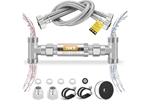 Moonshan Replacement 304 Stainless Steel Sensor Valve Kit for Instant Hot Water Recirculating Pump System Includes a Bridge Valve, 2×20-Inch PEX Supply Lines Compatible With 500800, 500805