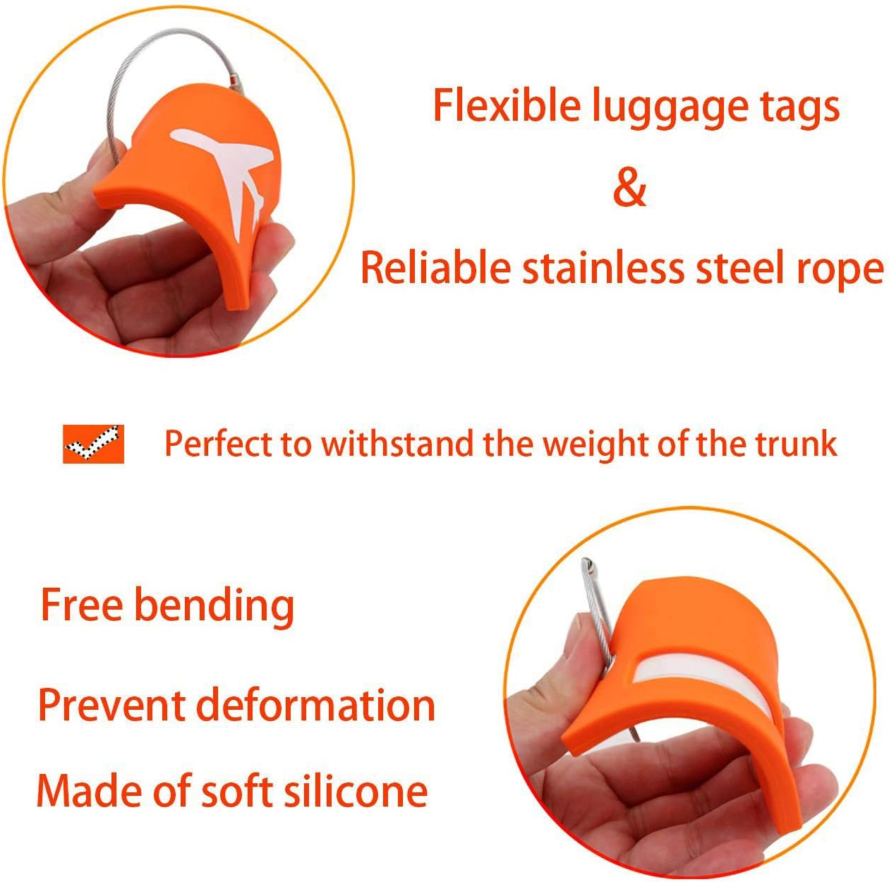  | 2PCS Y.A. LOTUS Silicone Luggage Tags with Name ID Card and Stainless Steel Loop, Premium Flexible Travel ID Bag Tag helps Quickly Spot Luggage Suitcase, for women, men - Orange | Luggage Tags